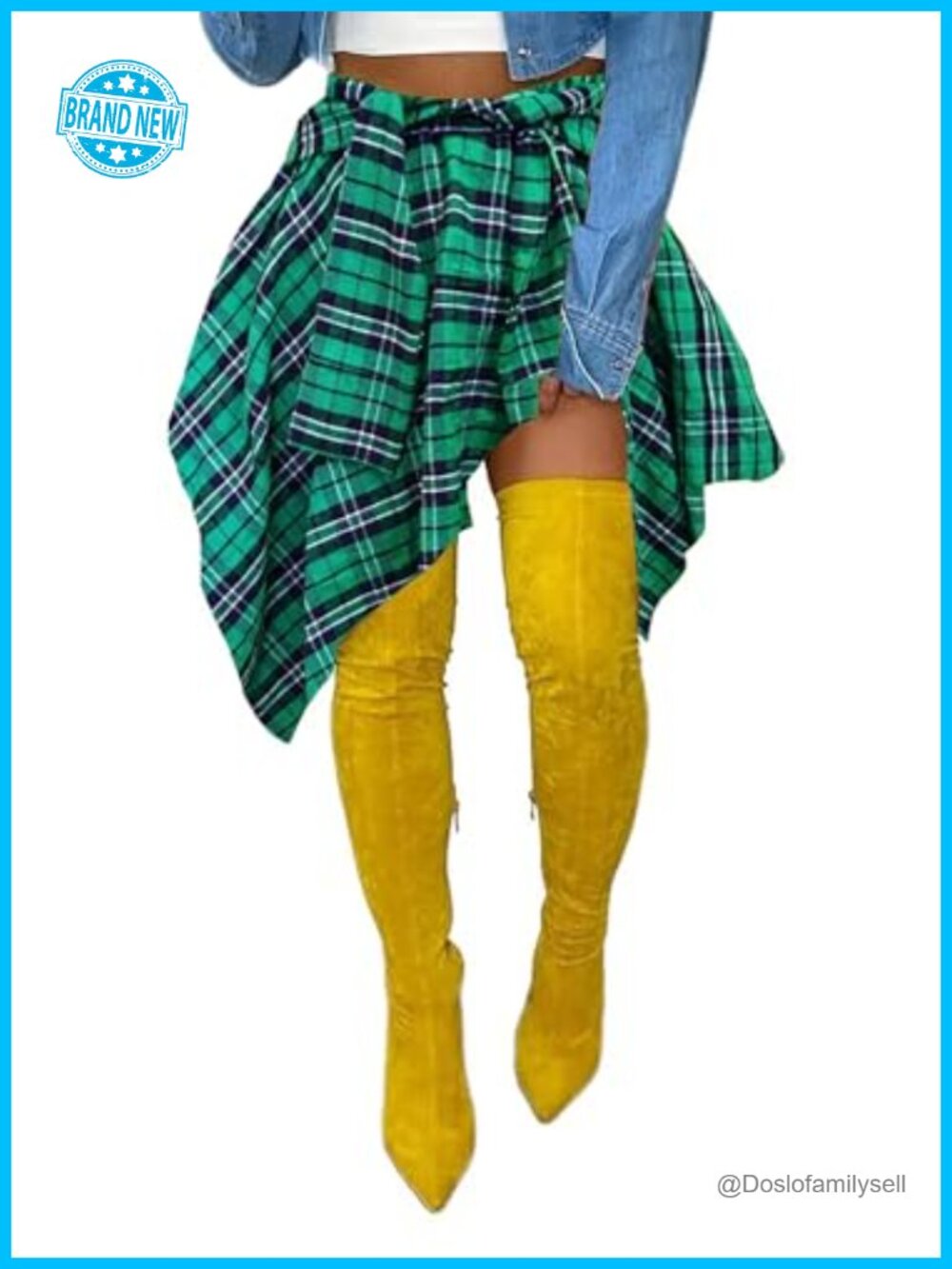 Women's Plaid Mini Skirt Elastic High Waist Tie Front Pleated Asymmetrical Hem
